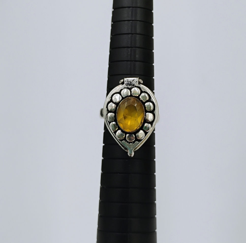 Vintage Sterling Silver 925 Citrine Stone Poison Ring